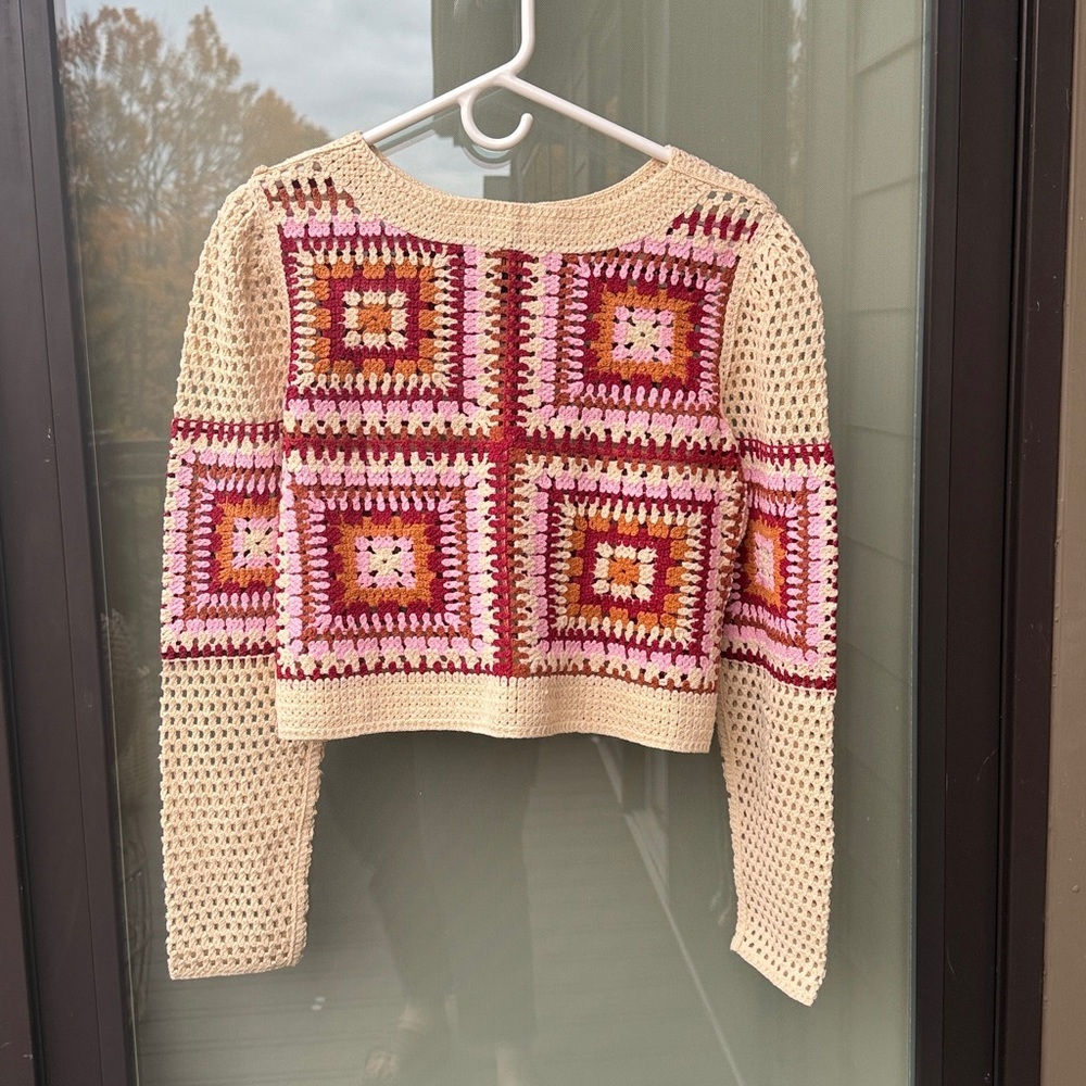 Truth by Republic Cropped Crochet Top Women’s Medium Colorful Sweater anthro - Picture 4 of 11